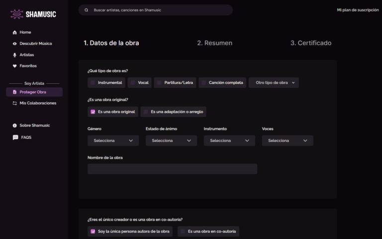 registro de obras shamusic
